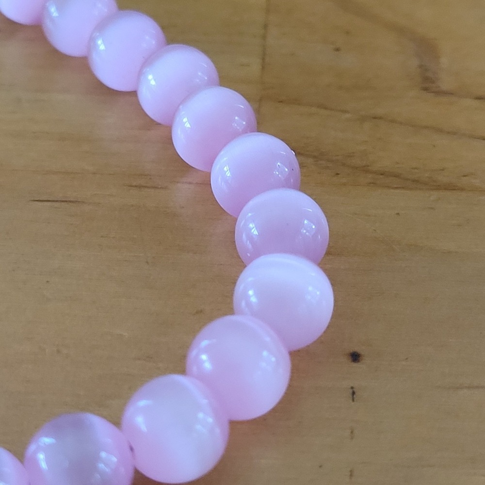 Vintage Pink Moonglow Lucite Bead Necklace 17in Mid Century Retro 43g